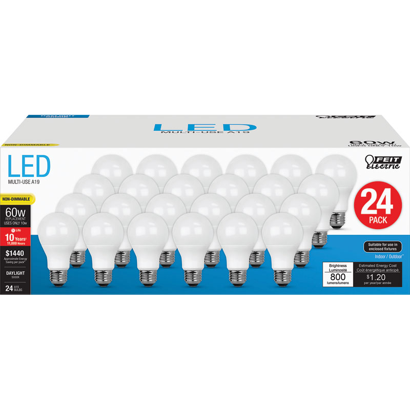 60W Feit® Electric A19 E26 Medium LED Bulb Daylight, 24 Pk.