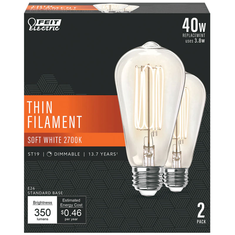 Feit® Thin Filament Soft White 2700K LED 40 Watt Equivalence, 2 Pk.