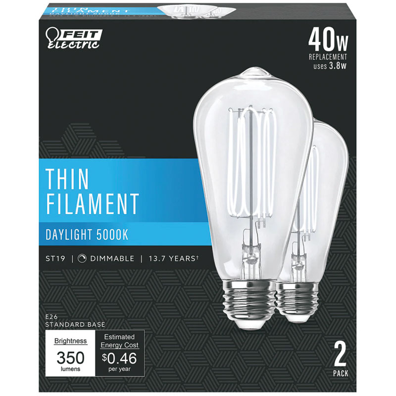 Feit® Thin Filament Daylight 5000K LED 40 Watt Equivalence, 2 Pk.